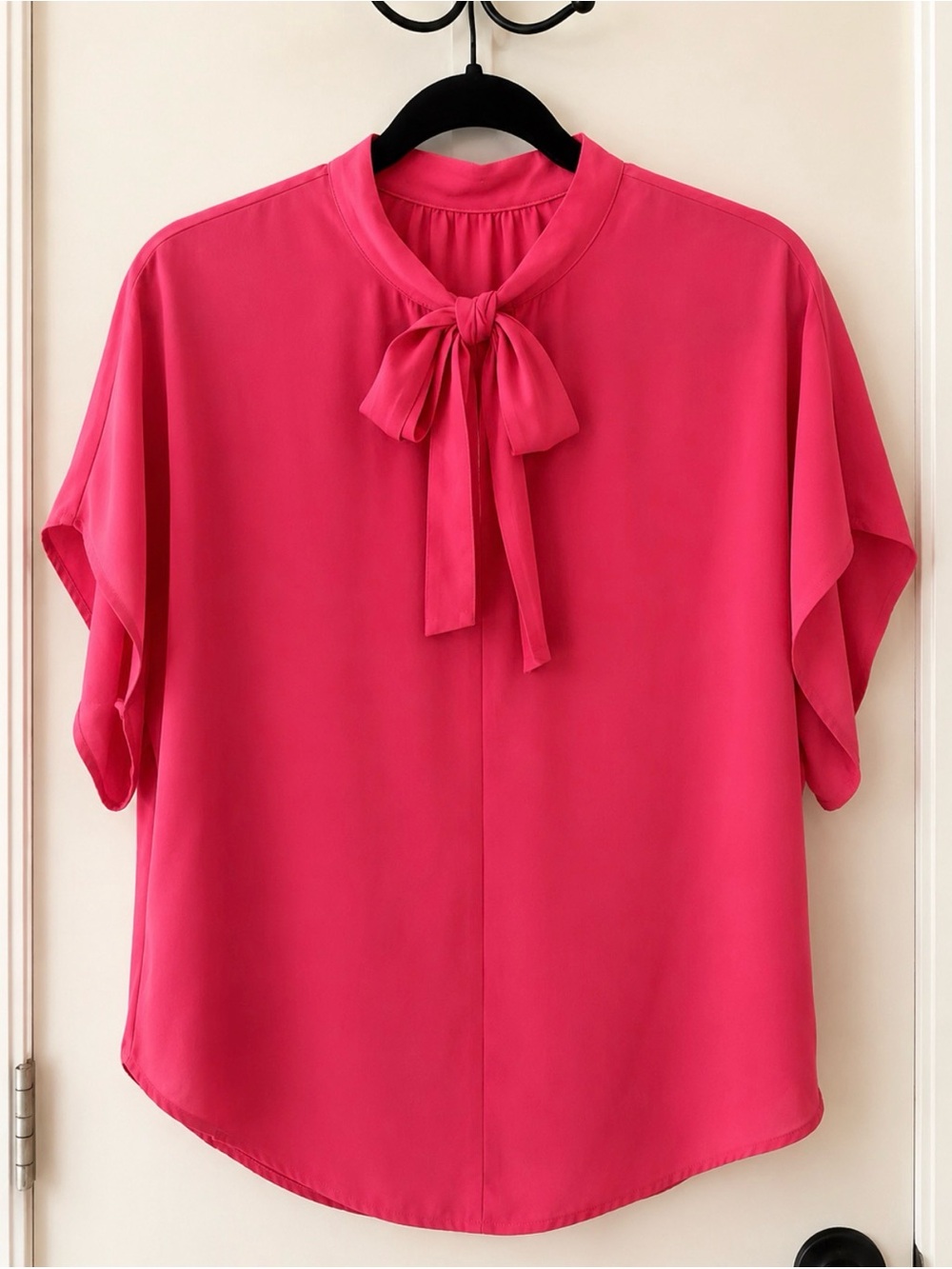 Women's Fuchsia Tie-Neck Blouse